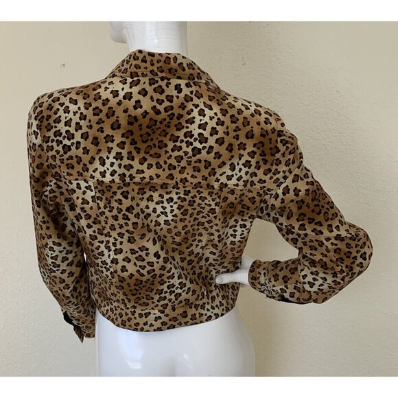 Vintage 90s Jacket Maggy London Silk Leopard Print Top Petite 4 Size Small S - Picture 2 of 5